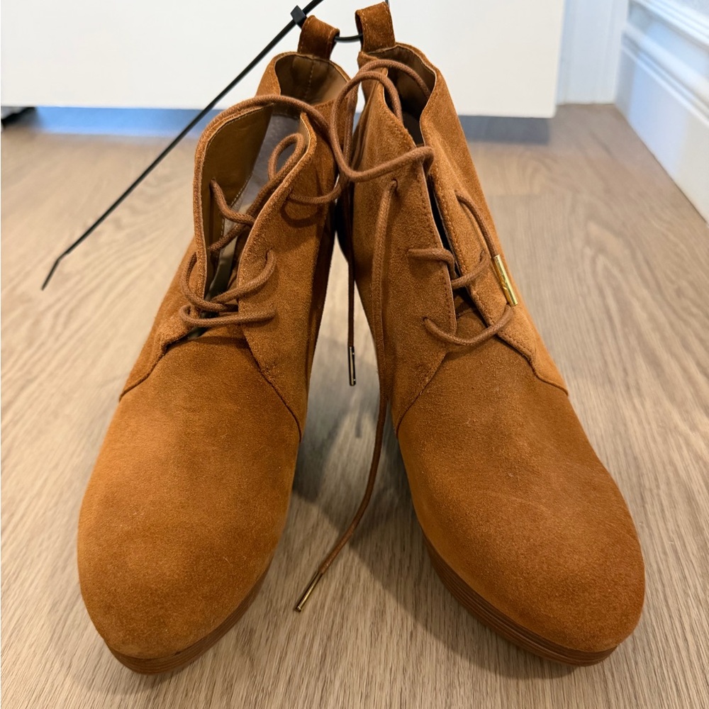 Michael Kors Tan Suede Lace-Up Ankle Boots